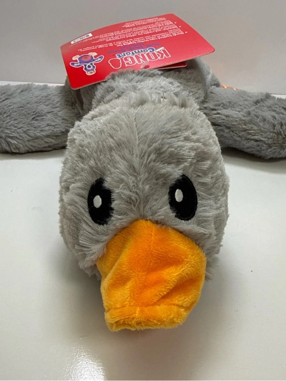 Plush Grey & Orange Duck Bird Toy - Soft Chewable Companion